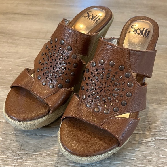 Updated! - Sofft Brown Wedges Sandals 7.5 Medium Leather Upper - Picture 9 of 15